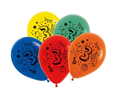 Met andere bands menu Zeldzaamheid Latex cijfer ballonnen NR 3 gemengde kleuren 30cm groot