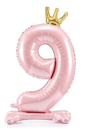 versus Overleg Malawi Folie tafel ballon cijfer 9 roze met kroon | hoogte 84cm