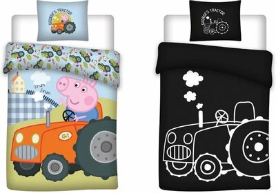 Peppa Pig peuter dekbedovertrek Tractor 100x135cm Glow in the Dark