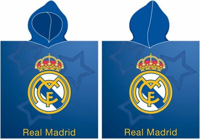 Real Madrid poncho met een afmeting van 55x115cm.